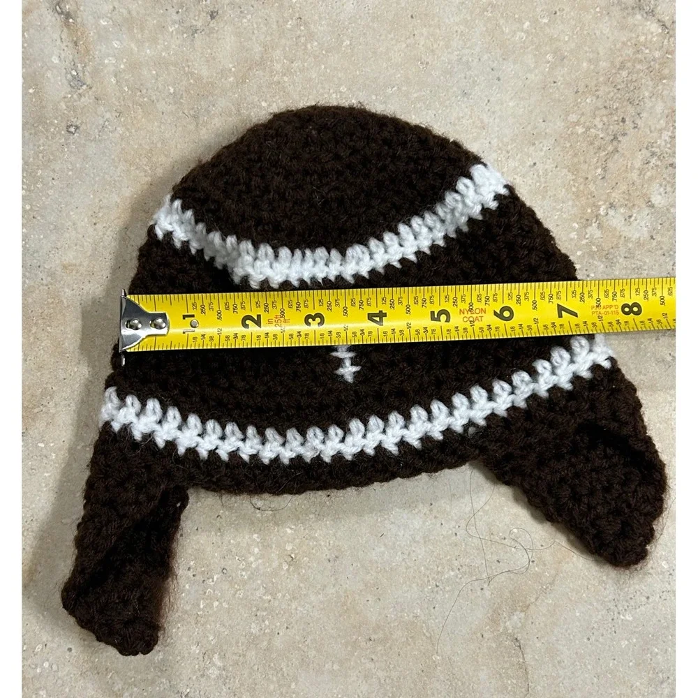 Crochet Football Hat with Ear Flaps - Baby / Toddler Photo‎ Prop